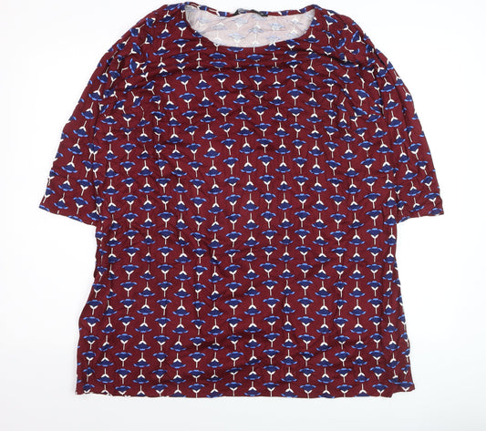 Marina Kaneva Womens Red Floral Tunic Blouse Size 18 Plus 3/4 Sleeve