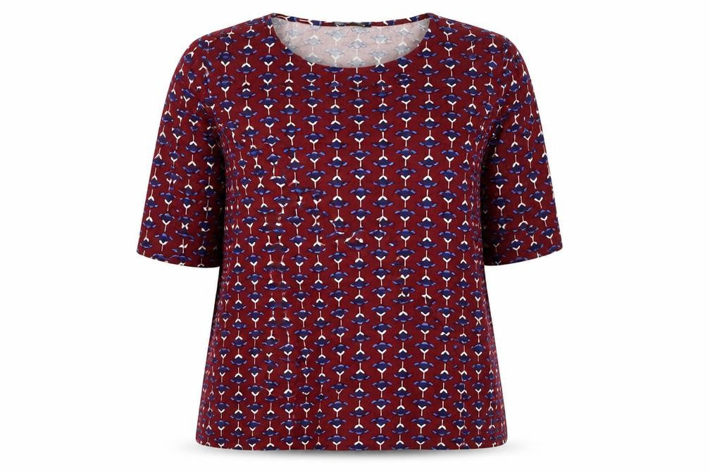 Marina Kaneva Womens Red Floral Tunic Blouse Size 18 Plus 3/4 Sleeve