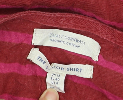 Seasalt Cornwall Women Red Striped Long Sleeve Cotton T-Shirt Size 12