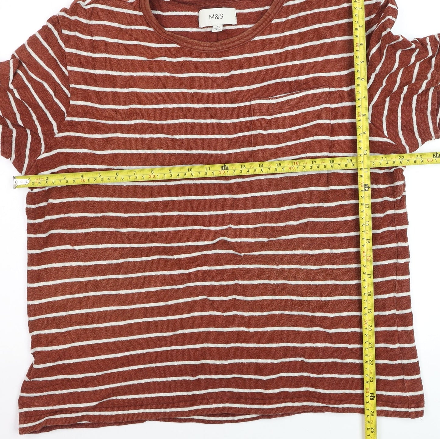 Marks and Spencer Womens Brown Striped Cotton T-Shirt Size L