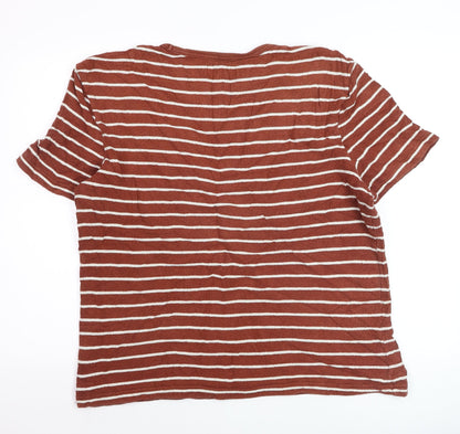 Marks and Spencer Womens Brown Striped Cotton T-Shirt Size L