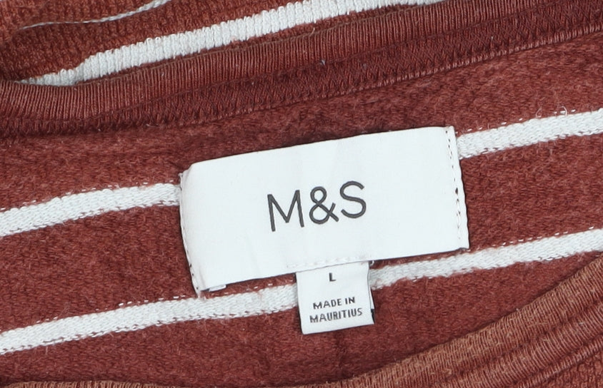 Marks and Spencer Womens Brown Striped Cotton T-Shirt Size L