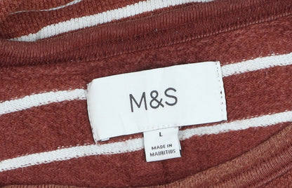 Marks and Spencer Womens Brown Striped Cotton T-Shirt Size L