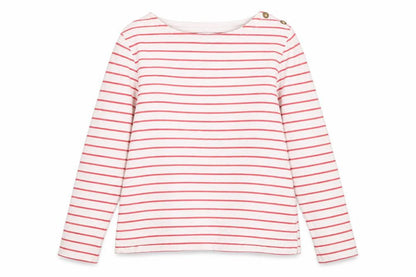 FatFace Women’s White Red Striped Boat Neck Long Sleeve Cotton T-Shirt Size 8