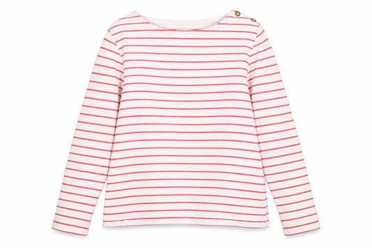 FatFace Women’s White Red Striped Boat Neck Long Sleeve Cotton T-Shirt Size 8