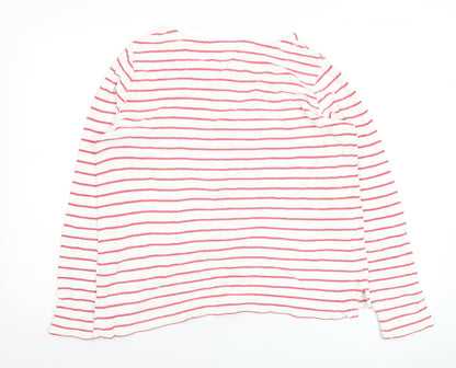 FatFace Women’s White Red Striped Boat Neck Long Sleeve Cotton T-Shirt Size 8