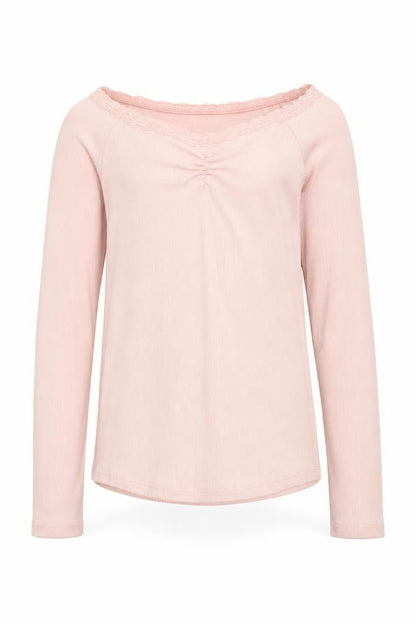 Abercrombie & Fitch Kids Girls Light Pink Long Sleeve Lace Trim Ribbed Top Size 11-12