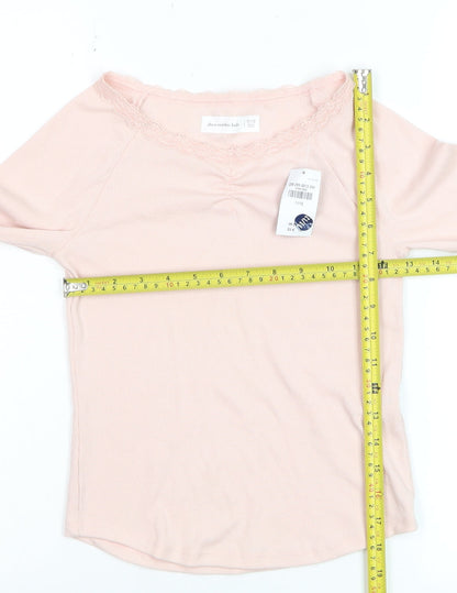 Abercrombie Kids Girls Light Pink Long Sleeve Lace Trim Ribbed Top Size 11-12