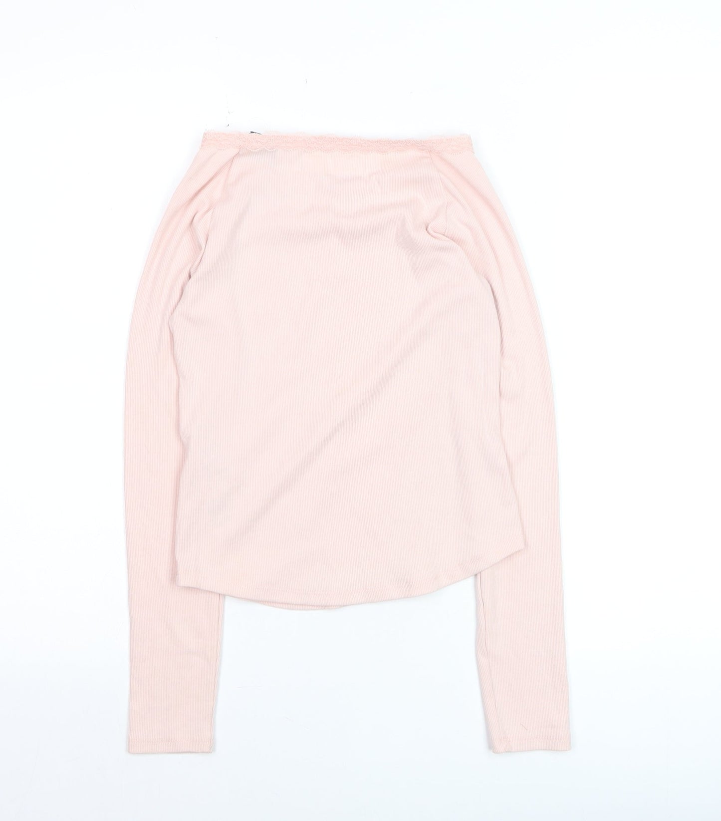 Abercrombie Kids Girls Light Pink Long Sleeve Lace Trim Ribbed Top Size 11-12