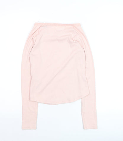 Abercrombie Kids Girls Light Pink Long Sleeve Lace Trim Ribbed Top Size 11-12