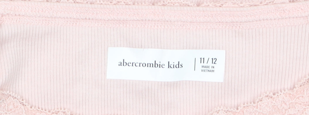 Abercrombie Kids Girls Light Pink Long Sleeve Lace Trim Ribbed Top Size 11-12