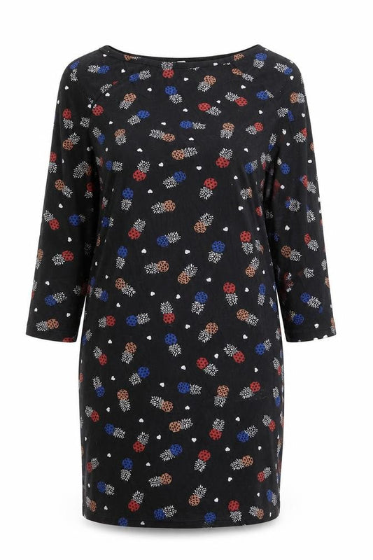 Front view of By Henry Holland women’s black floral shift dress, size UK 12