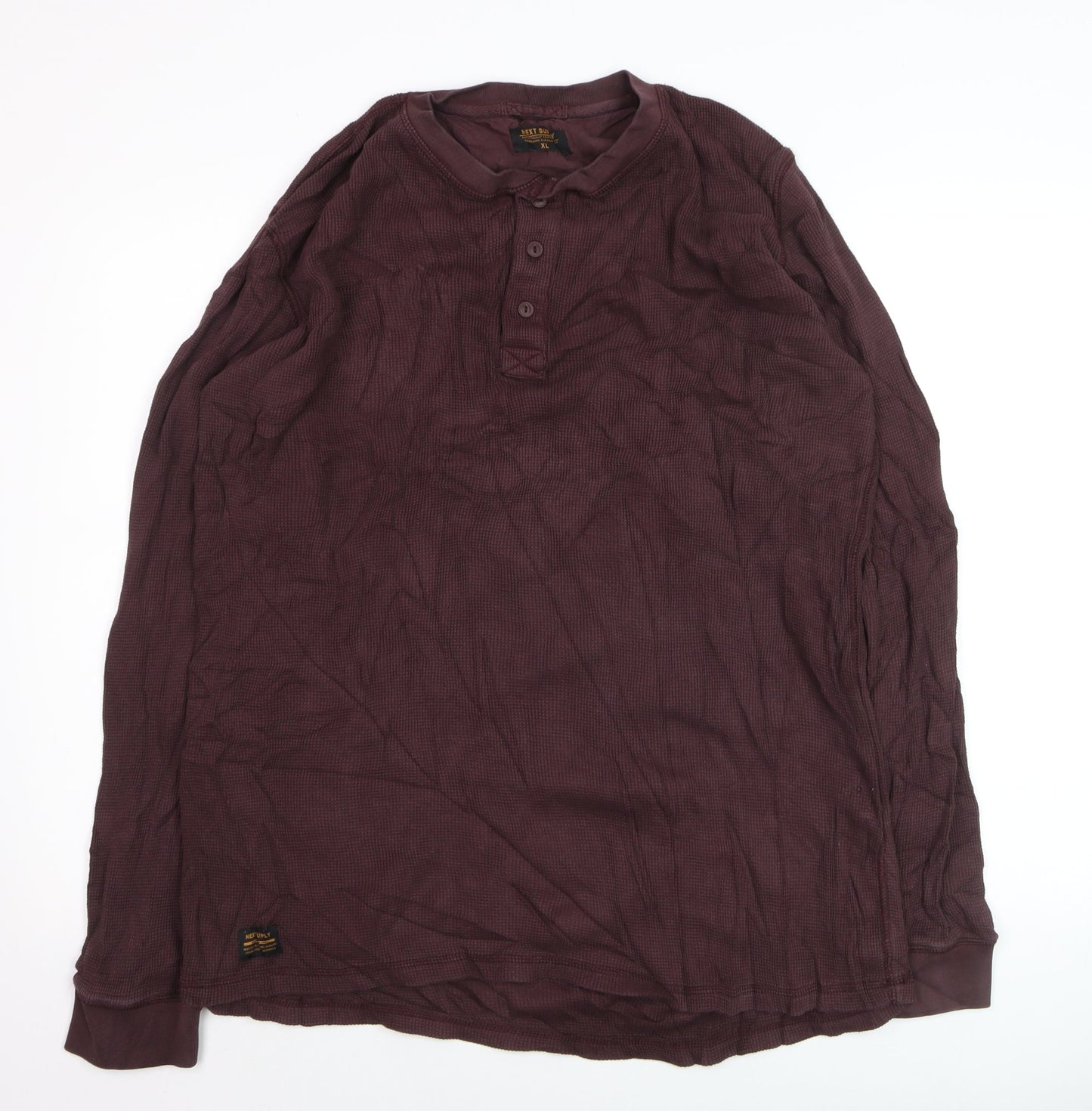 Next Men’s Brown XL Long Sleeve Henley Cotton Top