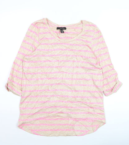 New Look Women Beige Pink Striped Pullover Jumper Size 12
