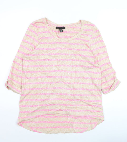 New Look Women Beige Pink Striped Pullover Jumper Size 12