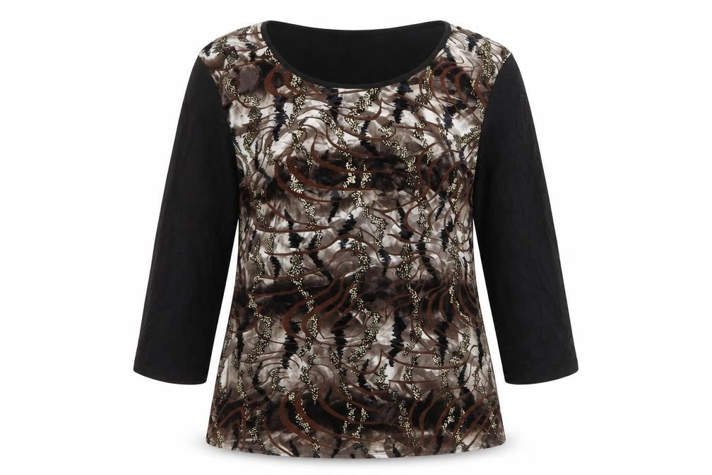 Saloos Womens Brown Tunic Blouse Long Sleeve Stretch Top Size M