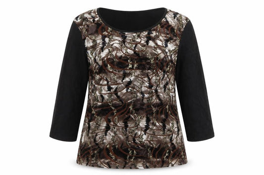 Saloos Womens Brown Tunic Blouse Long Sleeve Stretch Top Size M