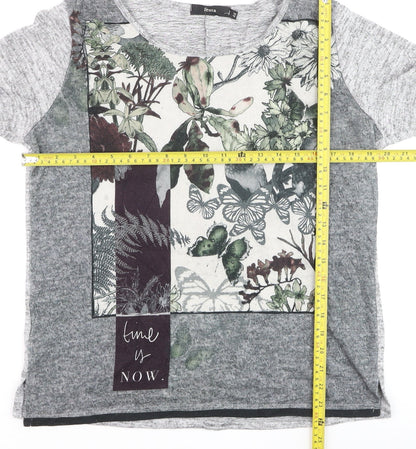 Festa Women Grey Floral Long Sleeve Jersey T-Shirt Size 16