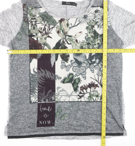 Festa Women Grey Floral Long Sleeve Jersey T-Shirt Size 16