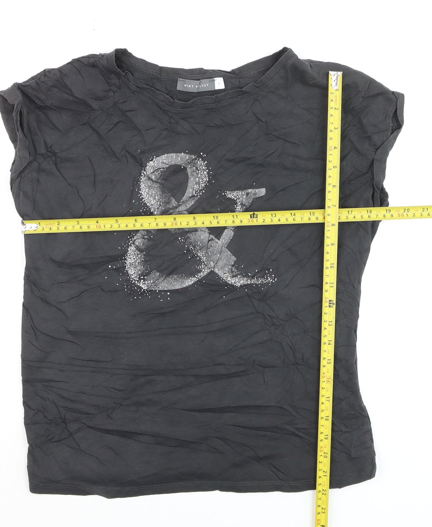 Mint Velvet Women's Black Glitter Ampersand T-Shirt Medium