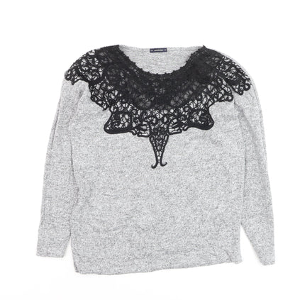 Medicine Women's Grey Lace Detail Long Sleeve Jersey Blouse XS