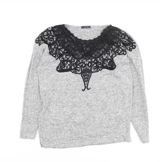 Medicine Women's Grey Lace Detail Long Sleeve Jersey Blouse XS