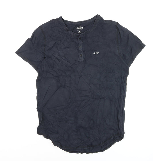 Hollister Men Blue Henley T-Shirt Size L Cotton Jersey Top