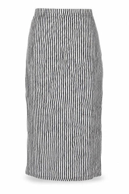 Boohoo Women’s Black White Striped Midi Pencil Skirt Size 8