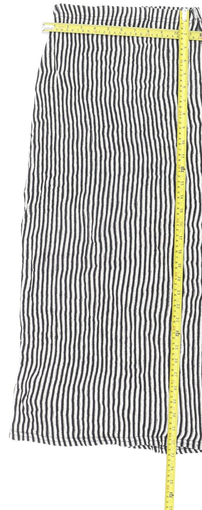 Boohoo Women’s Black White Striped Midi Pencil Skirt Size 8