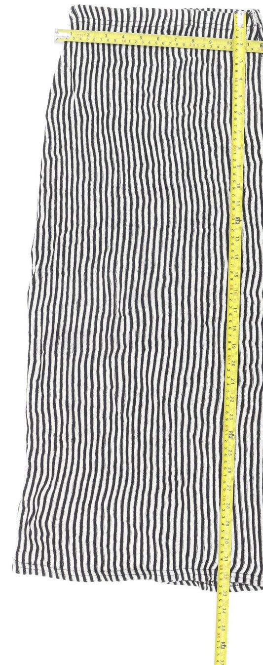 Boohoo Women’s Black White Striped Midi Pencil Skirt Size 8