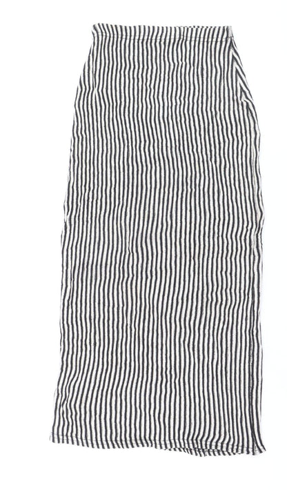 Boohoo Women’s Black White Striped Midi Pencil Skirt Size 8