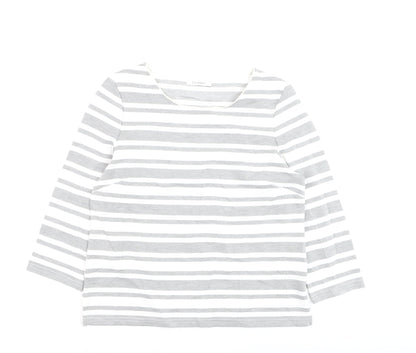 Marks and Spencer Womens Grey Striped 3/4 Sleeve Pullover Jumper Size 10