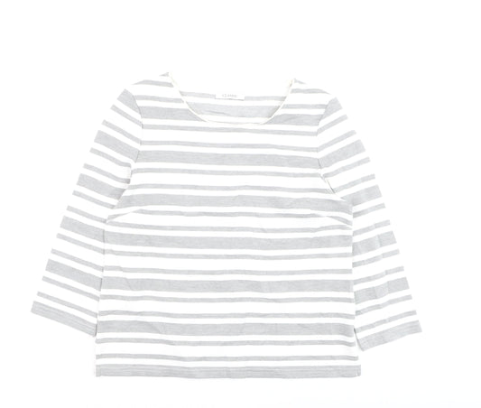 Marks and Spencer Womens Grey Striped 3/4 Sleeve Pullover Jumper Size 10