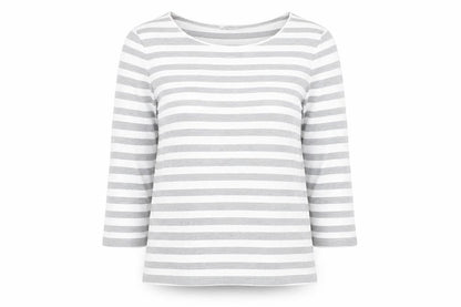 Marks & Spencer Womens Grey Striped 3/4 Sleeve Pullover Jumper Size 10