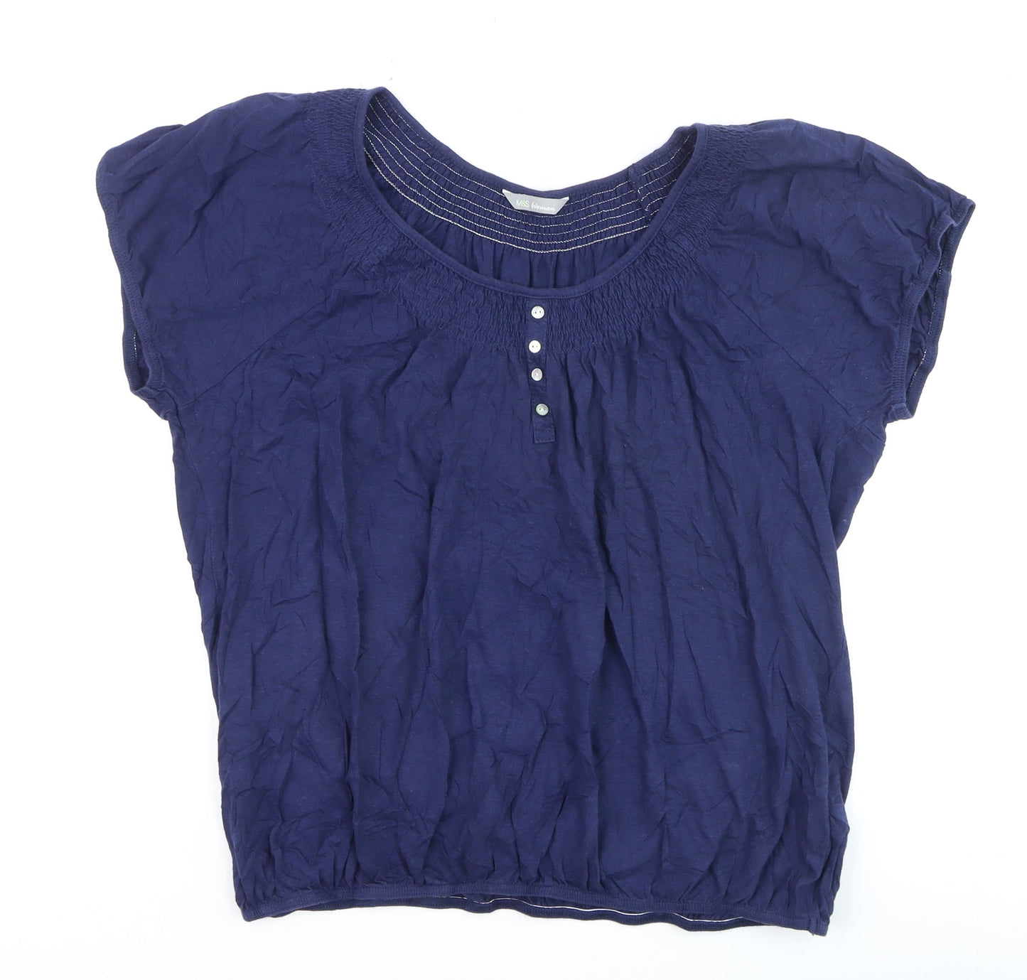 Marks and Spencer Women's Blue Cotton Short Sleeve Blouse UK 18