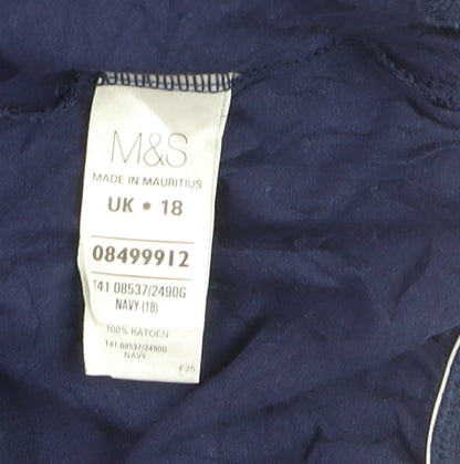 Marks and Spencer Women's Blue Cotton Short Sleeve Blouse UK 18