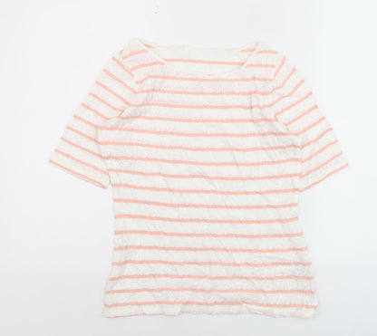 Marks and Spencer Women’s Coral Stripe Boat Neck Lace T-Shirt Size 8