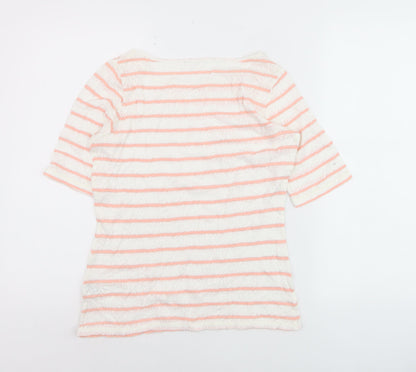 Marks and Spencer Women’s Coral Stripe Boat Neck Lace T-Shirt Size 8