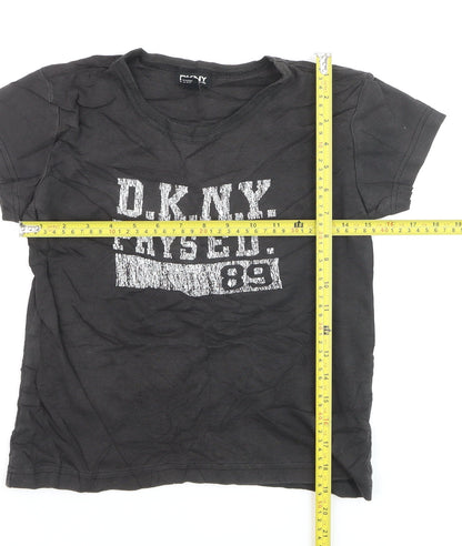 DKNY Women's Black Cotton V-Neck Short Sleeve T-Shirt M