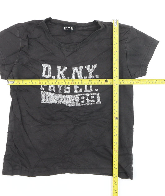 DKNY Women's Black Cotton V-Neck Short Sleeve T-Shirt M