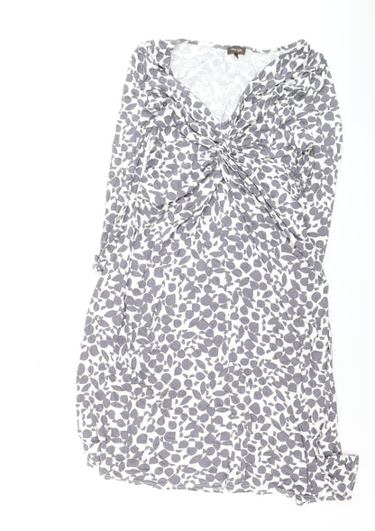 Phase Eight Women Grey Floral Viscose Jersey Ruched Bodycon Dress Size 12