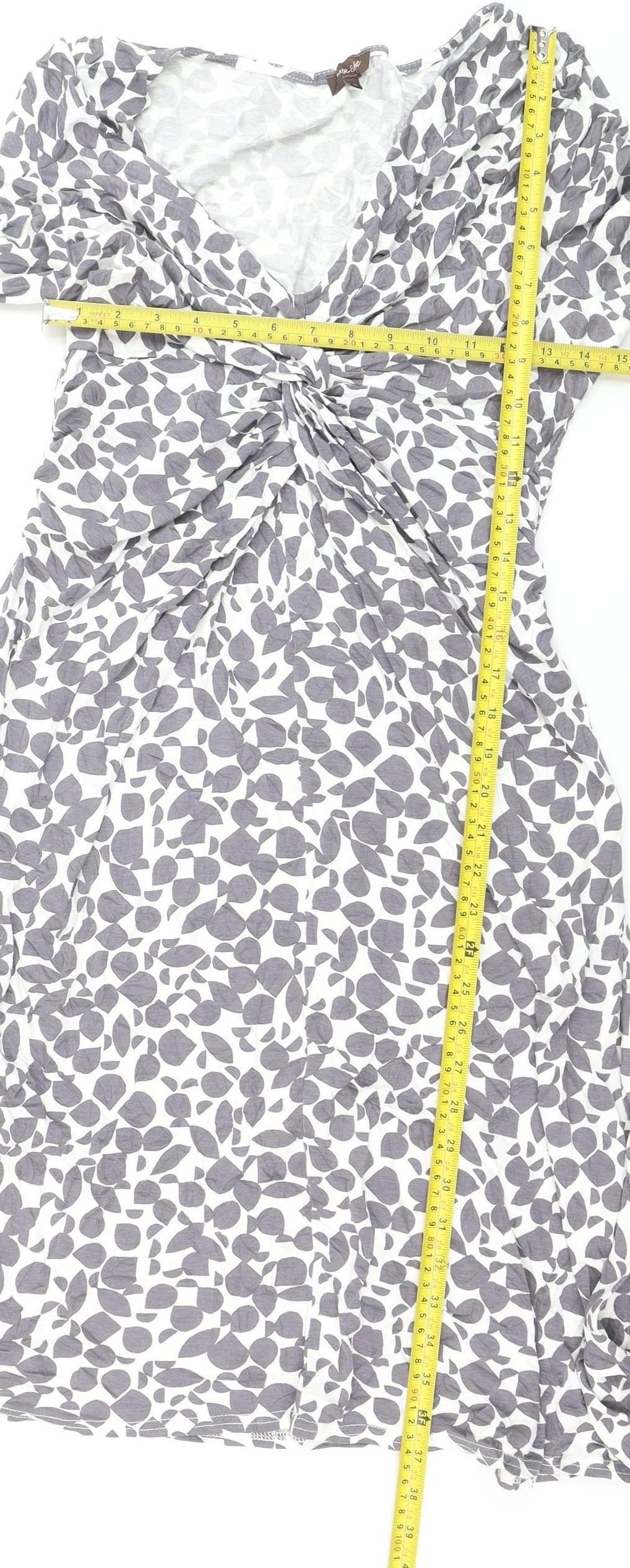 Phase Eight Women Grey Floral Viscose Jersey Ruched Bodycon Dress Size 12