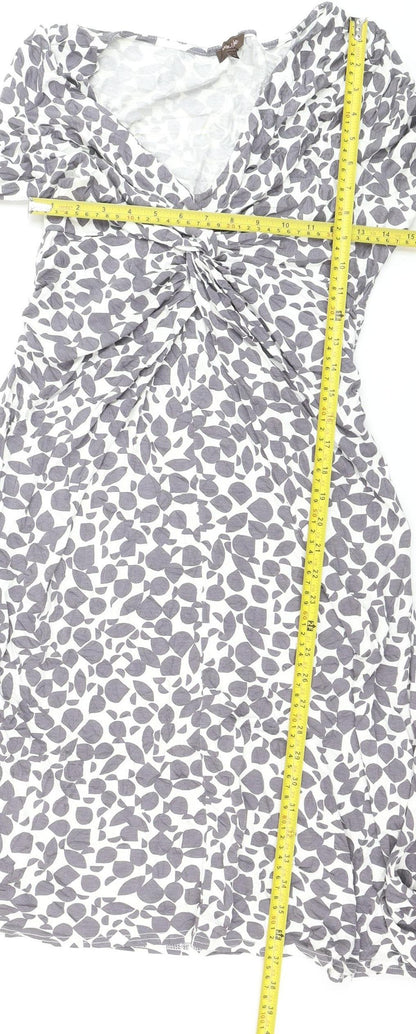 Phase Eight Women Grey Floral Viscose Jersey Ruched Bodycon Dress Size 12