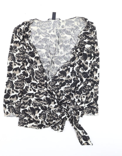 Banana Republic Womens Black Floral Wrap Blouse Size S
