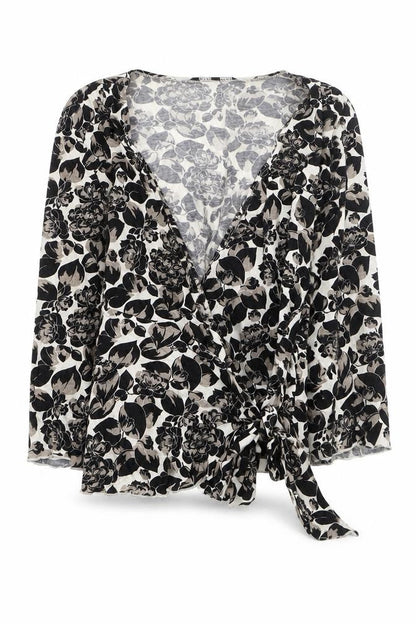 Banana Republic Womens Black Floral Wrap Blouse Size S