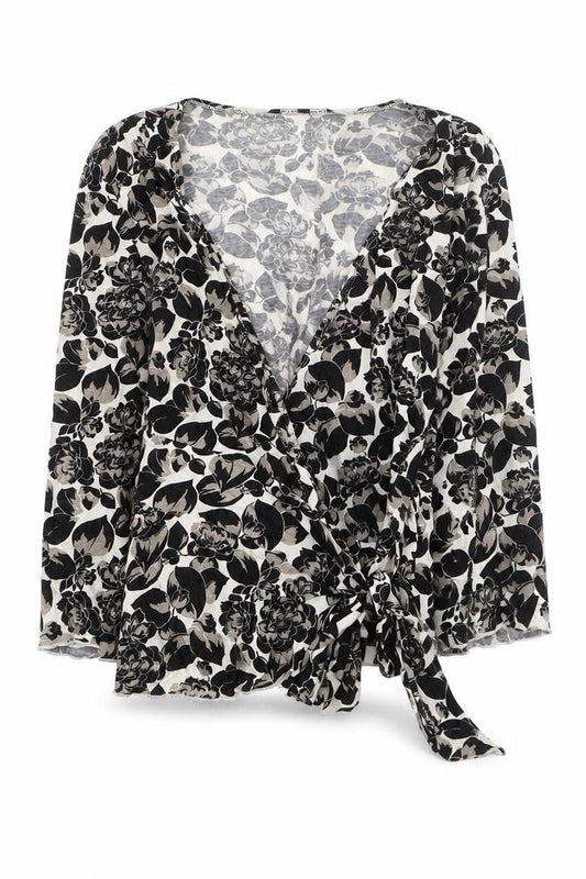 Banana Republic Womens Black Floral Wrap Blouse Size S