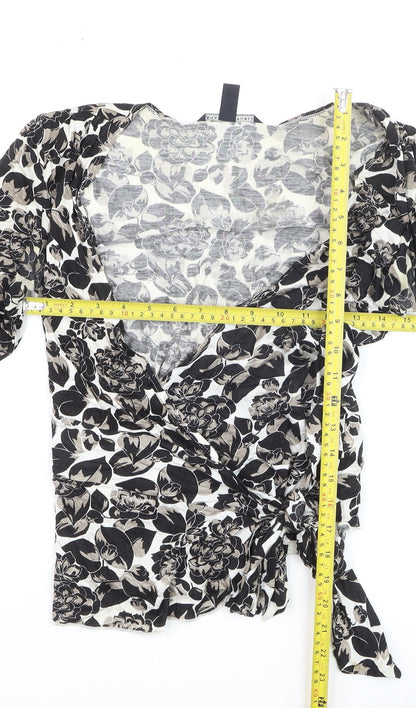 Banana Republic Womens Black Floral Wrap Blouse Size S