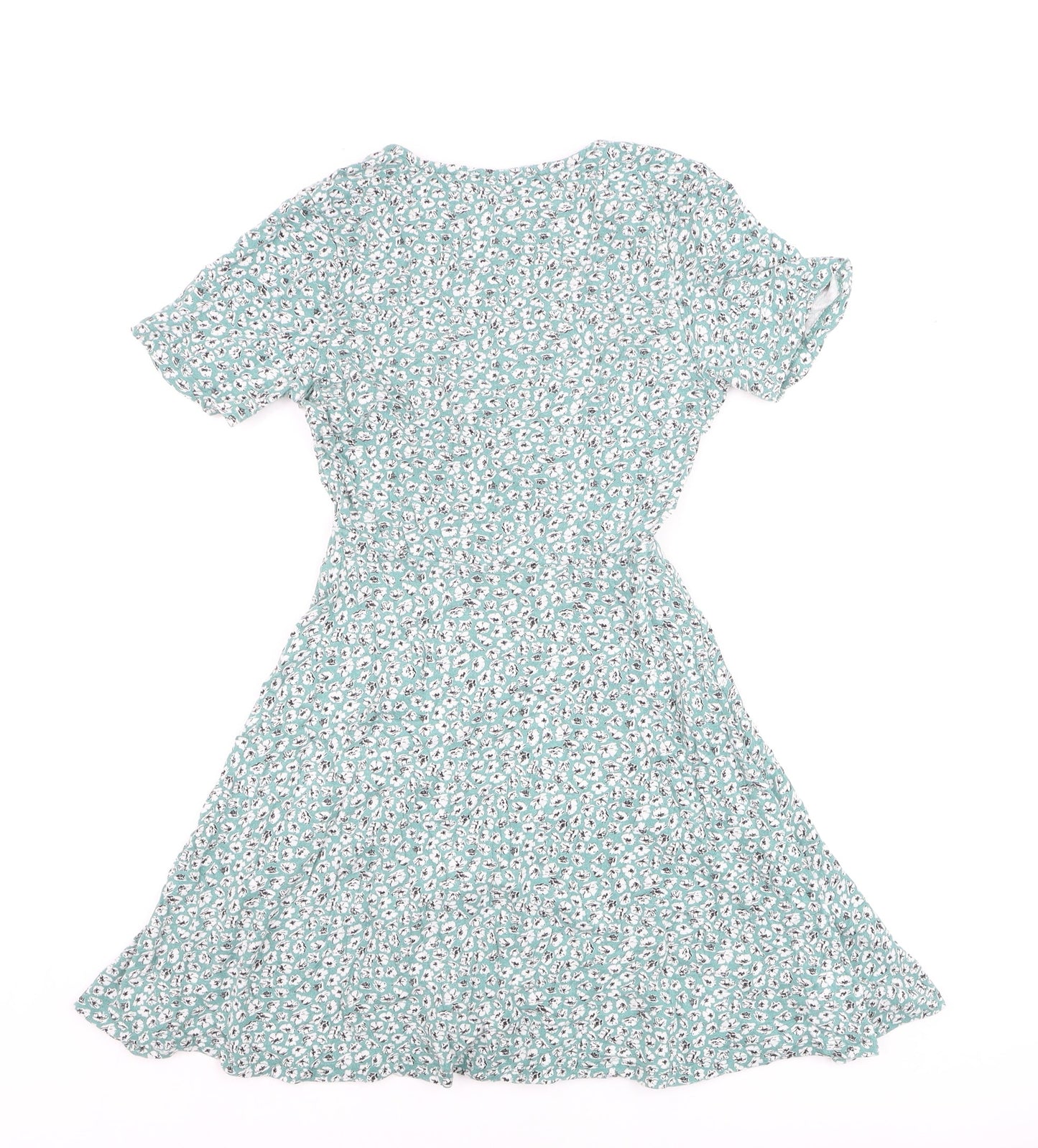 Pull & Bear Women's Green Floral Short Wrap Dress Size 8