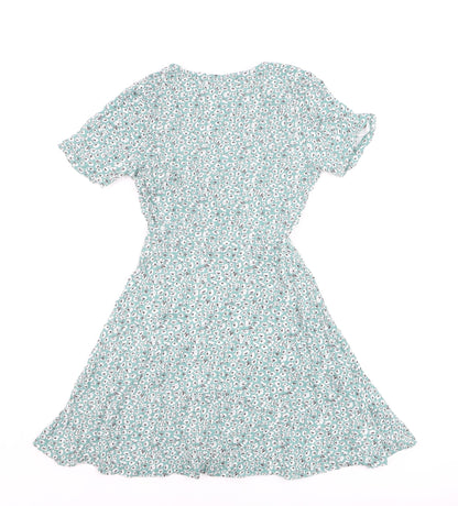 Pull & Bear Women's Green Floral Short Wrap Dress Size 8