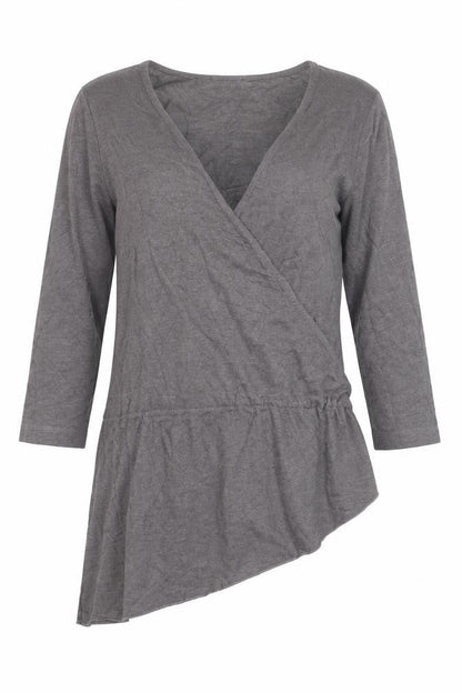 Next Women's Brown Wrap Blouse Size 8 3/4 Sleeve V-Neck Jersey Top